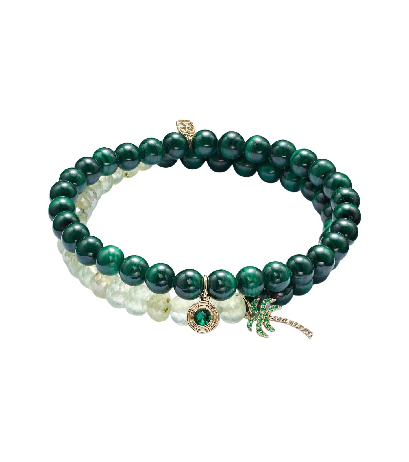14kt yellow gold set of 2 bracelets with emeralds and diamonds 14kt yellow gold set of 2 bracelets with emeralds and diamonds