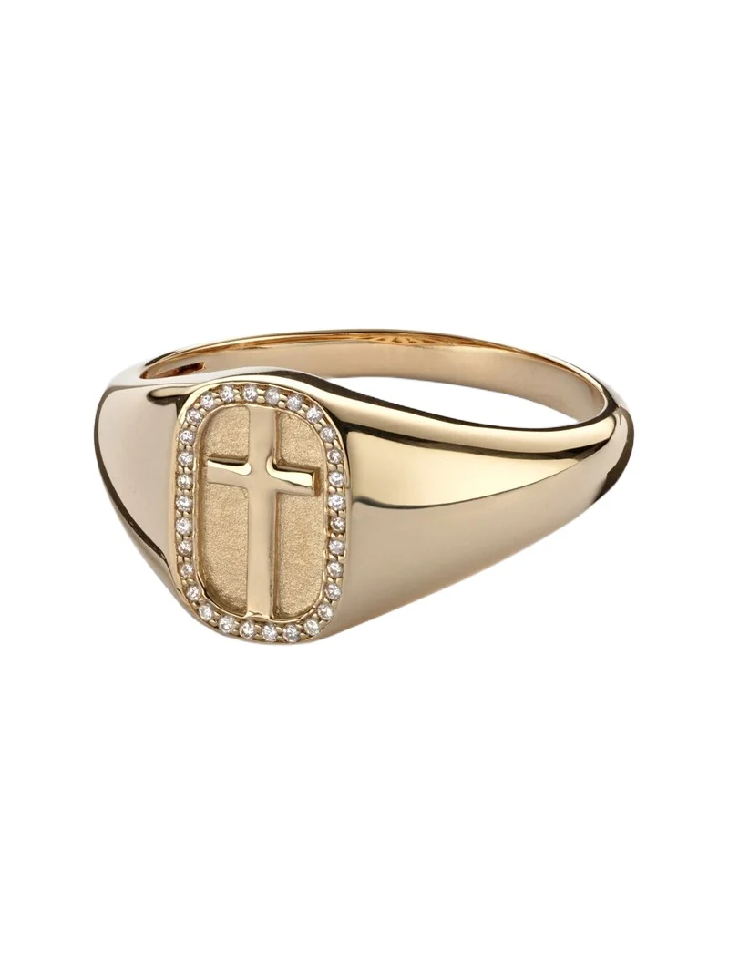 Cross Icon 14kt yellow gold ring with diamonds