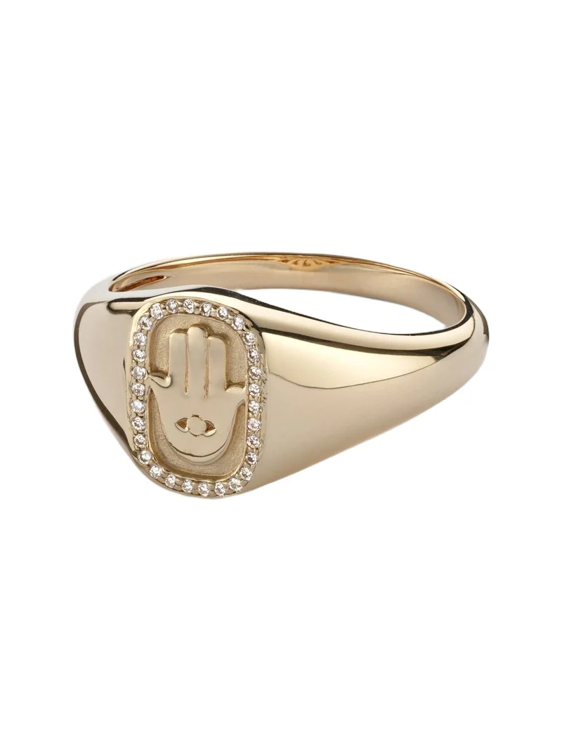 Hamsa Icon 14kt yellow gold ring with diamonds
