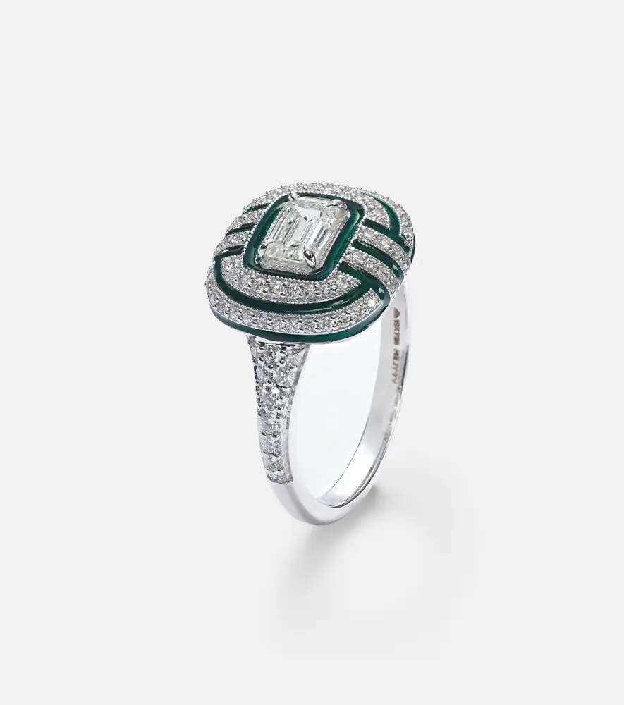 Kamyen Art Deco 18kt white gold and enamel ring with diamonds | Thumbnail 2 Kamyen Art Deco 18kt white gold and enamel ring with diamonds | Thumbnail 2