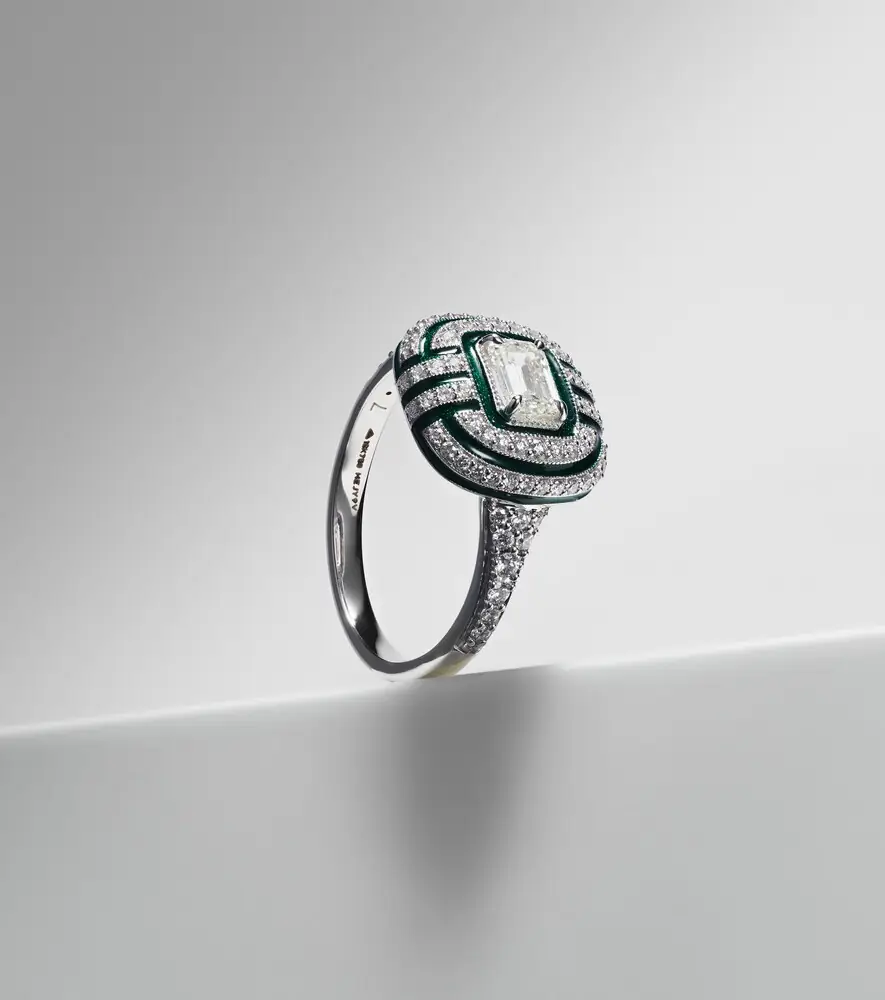 Kamyen Art Deco 18kt white gold and enamel ring with diamonds | Thumbnail 5 Kamyen Art Deco 18kt white gold and enamel ring with diamonds | Thumbnail 5