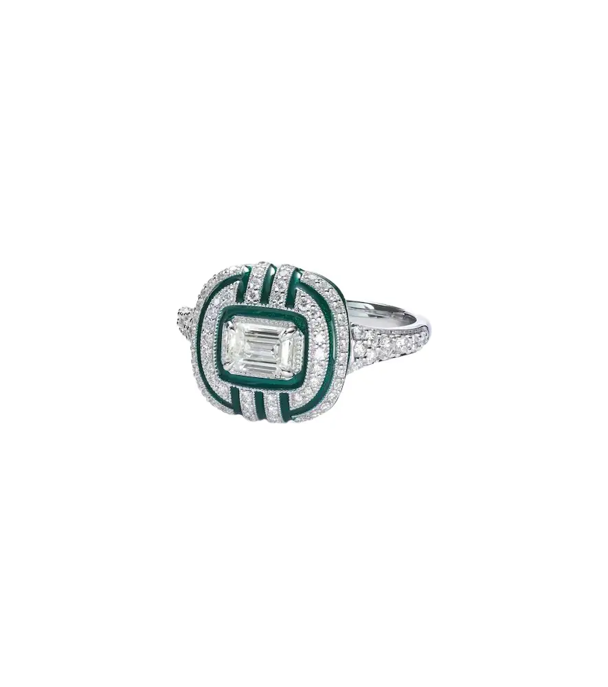 Kamyen Art Deco 18kt white gold and enamel ring with diamonds | Image 1 Kamyen Art Deco 18kt white gold and enamel ring with diamonds | Image 1