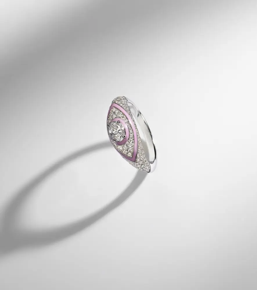 Kamyen Oval Eye 18kt white gold and enamel ring with diamonds | Thumbnail 5