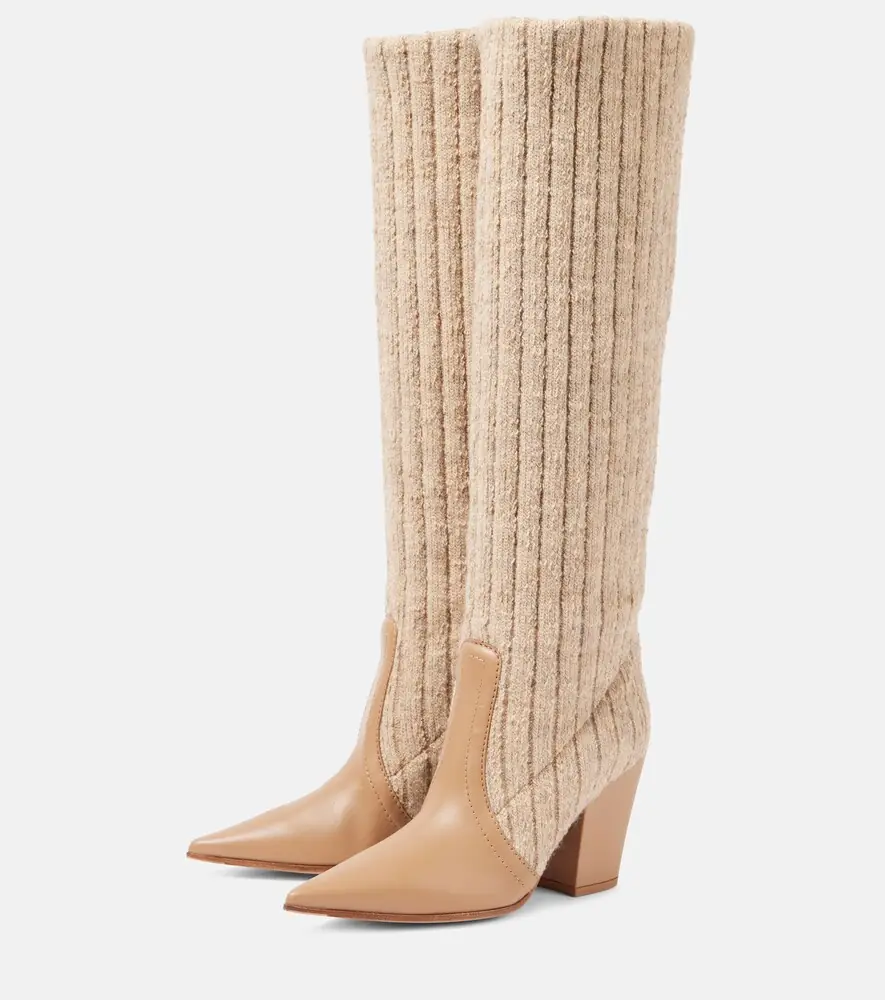 Gianvito Rossi Leather-trimmed knee-high boots | Thumbnail 4