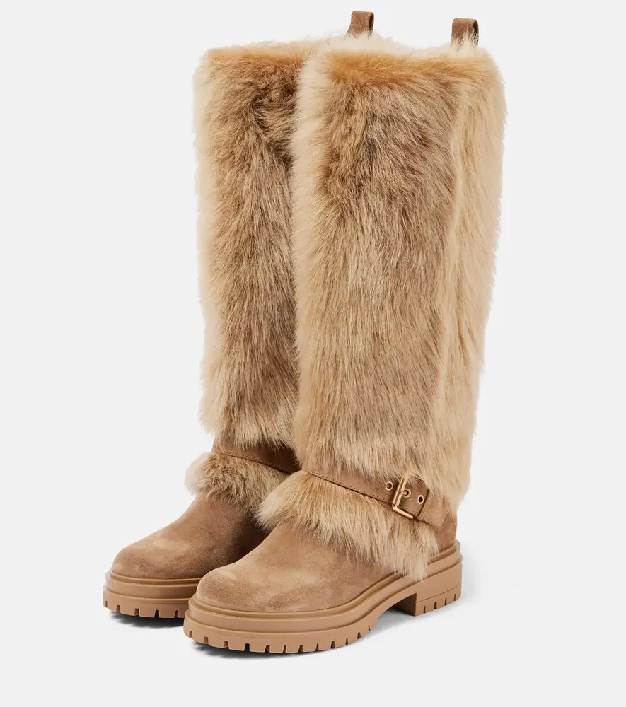 Gianvito Rossi Shearling-trimmed suede knee-high boots | Thumbnail 2 Gianvito Rossi Shearling-trimmed suede knee-high boots | Thumbnail 2