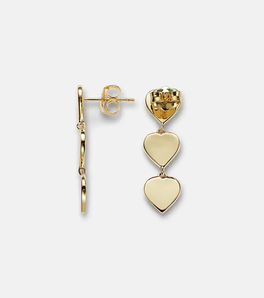 Sydney Evan Pure Three Heart Linear 14kt gold earrings | Thumbnail 2