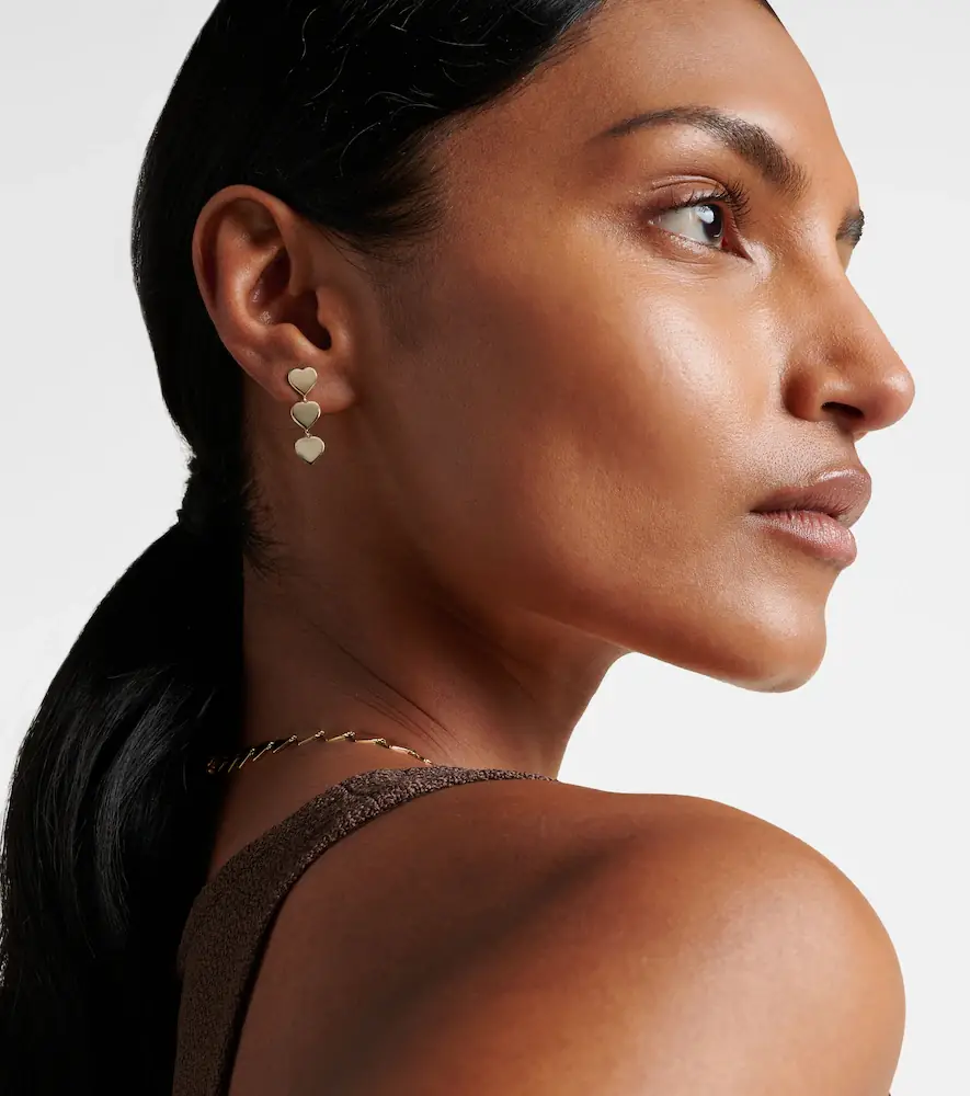 Sydney Evan Pure Three Heart Linear 14kt gold earrings | Thumbnail 3