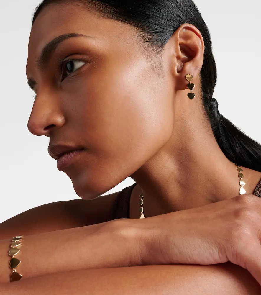 Sydney Evan Pure Three Heart Linear 14kt gold earrings | Thumbnail 4