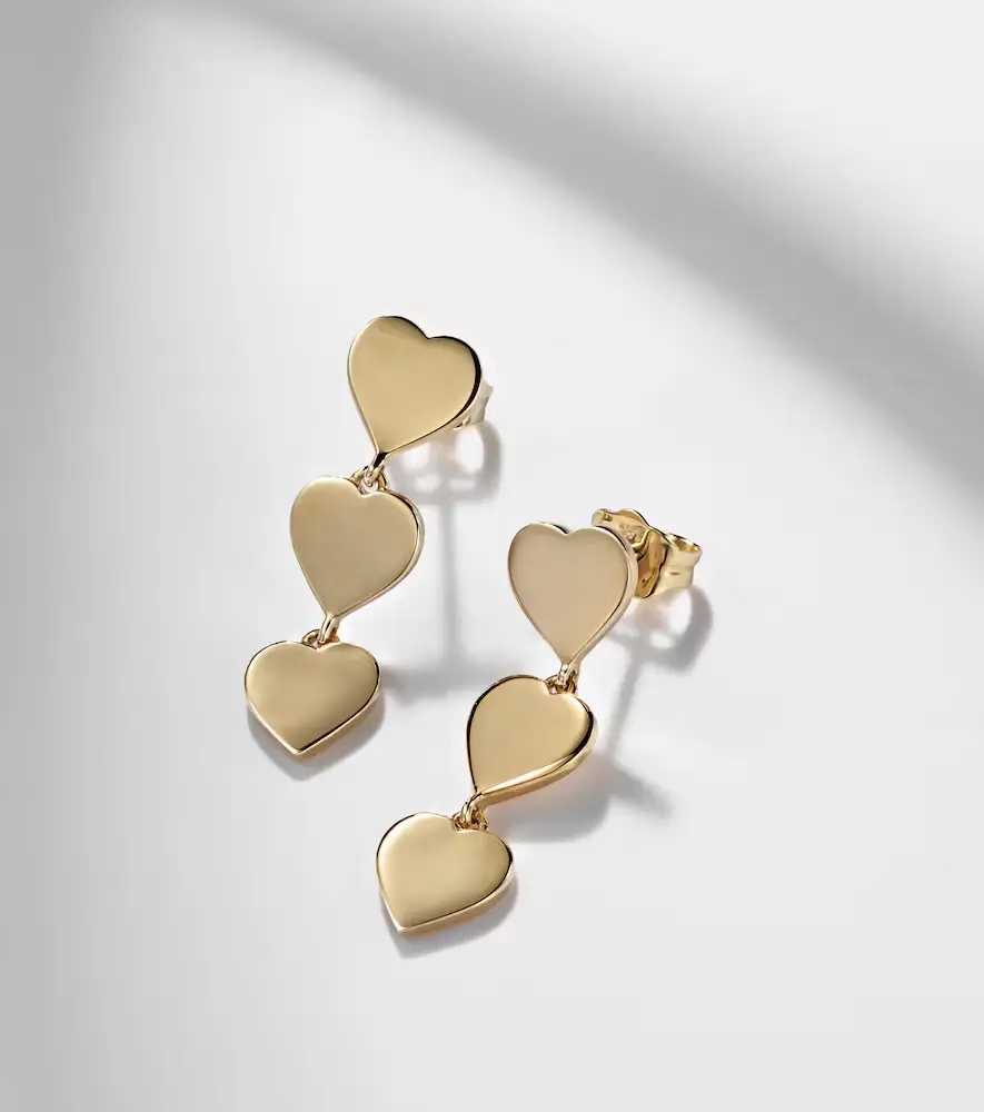 Sydney Evan Pure Three Heart Linear 14kt gold earrings | Thumbnail 5