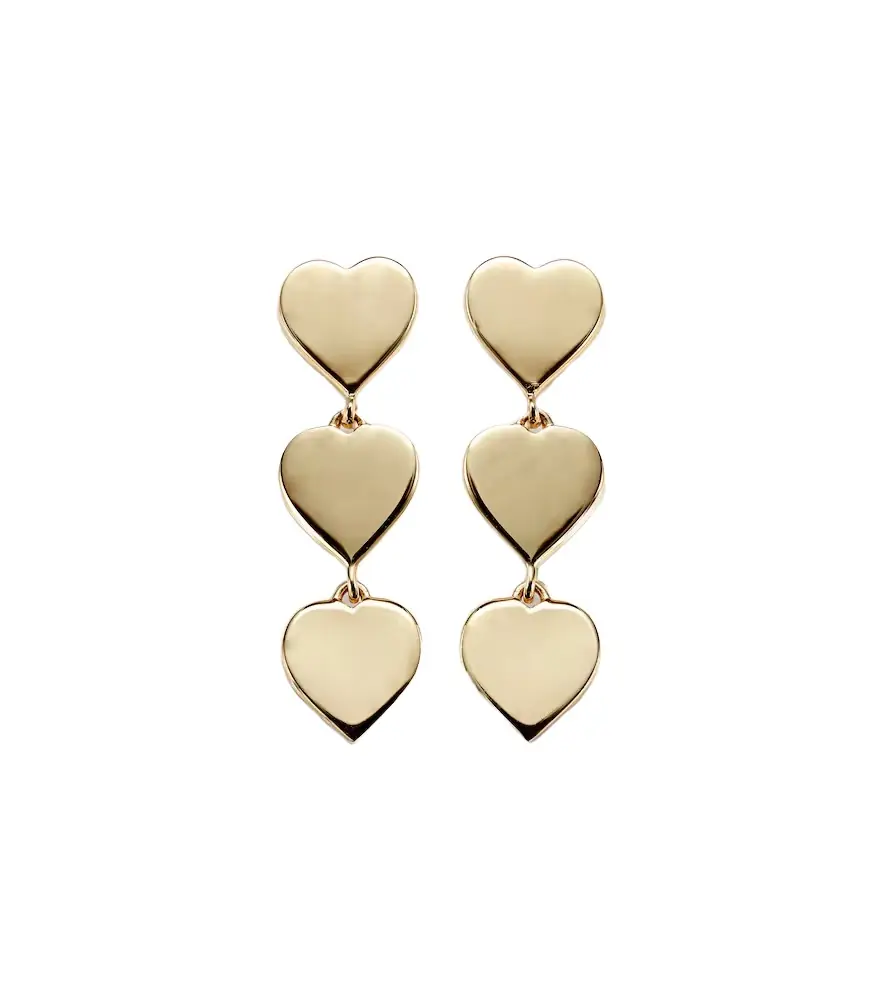 Sydney Evan Pure Three Heart Linear 14kt gold earrings
