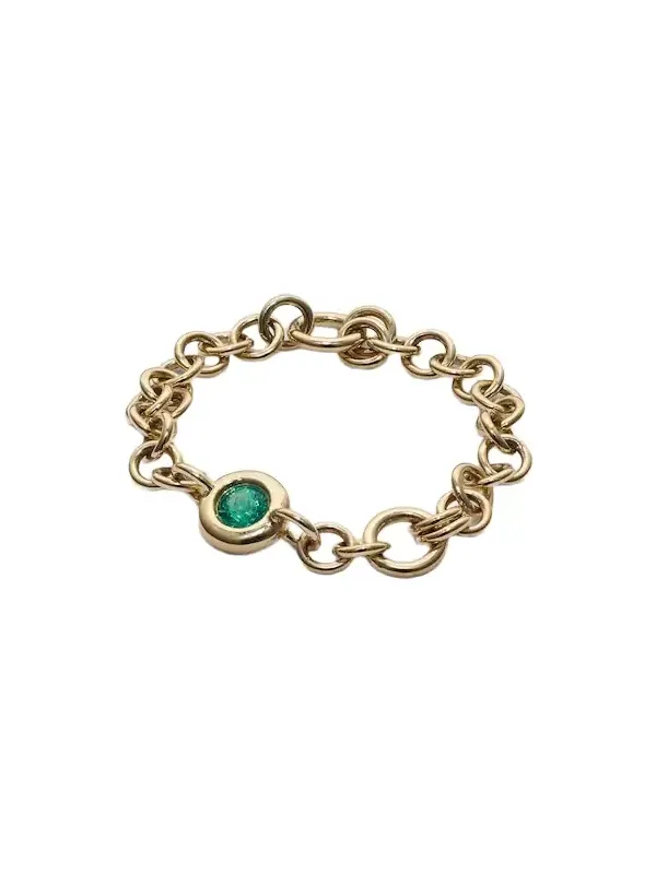 Gravity Estrella 18kt gold chain ring with emerald