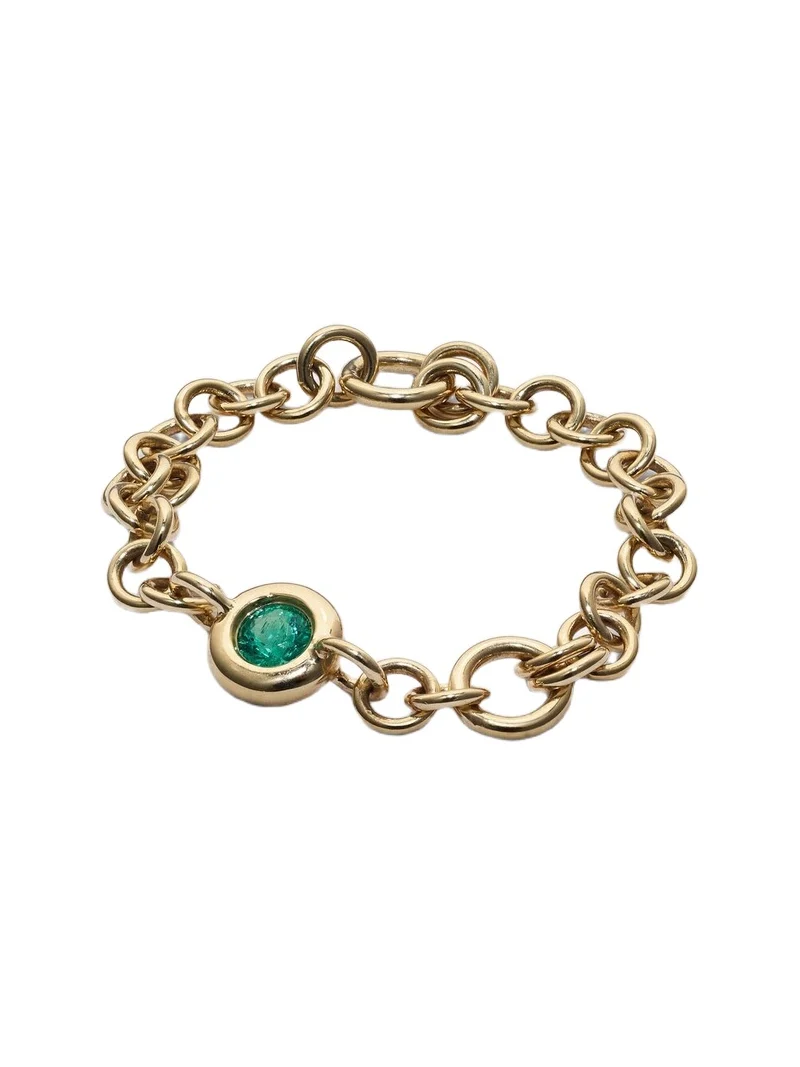 Gravity Estrella 18kt gold chain ring with emerald