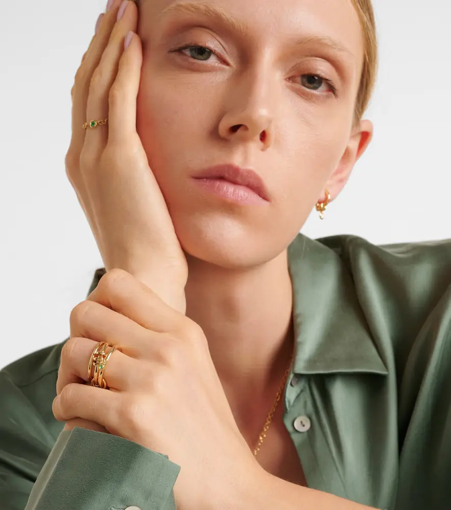 Spinelli Kilcollin Piera 18kt gold linked rings with emerald | Thumbnail 5