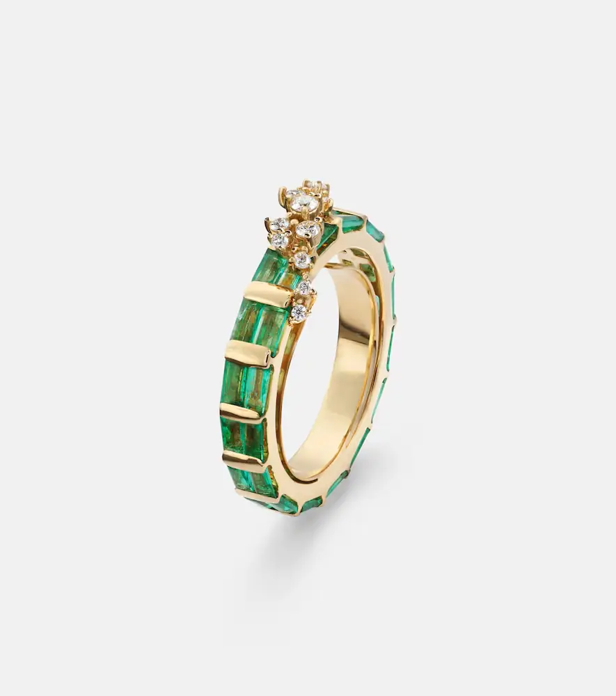 Ananya Scatter 18kt gold ring with emeralds and diamonds | Thumbnail 3