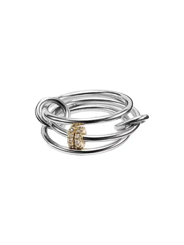 Sterling silver and 18kt gold linked rings with diamonds Sterling silver and 18kt gold linked rings with diamonds