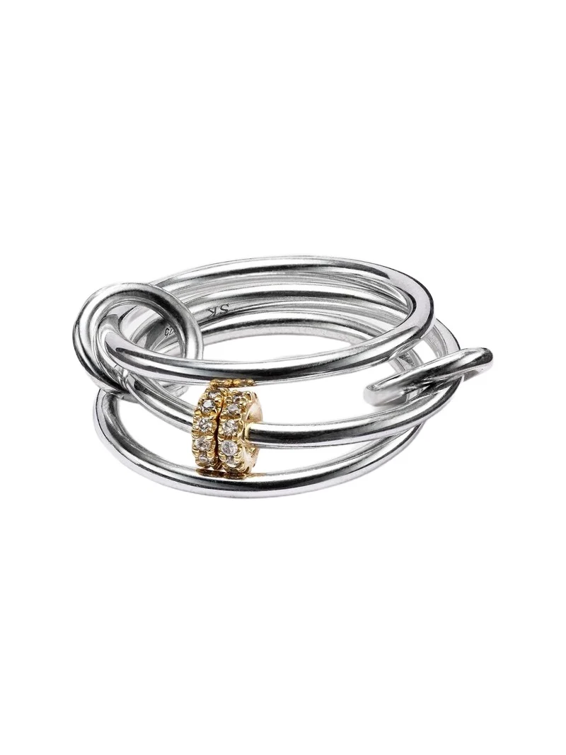 Sterling silver and 18kt gold linked rings with diamonds