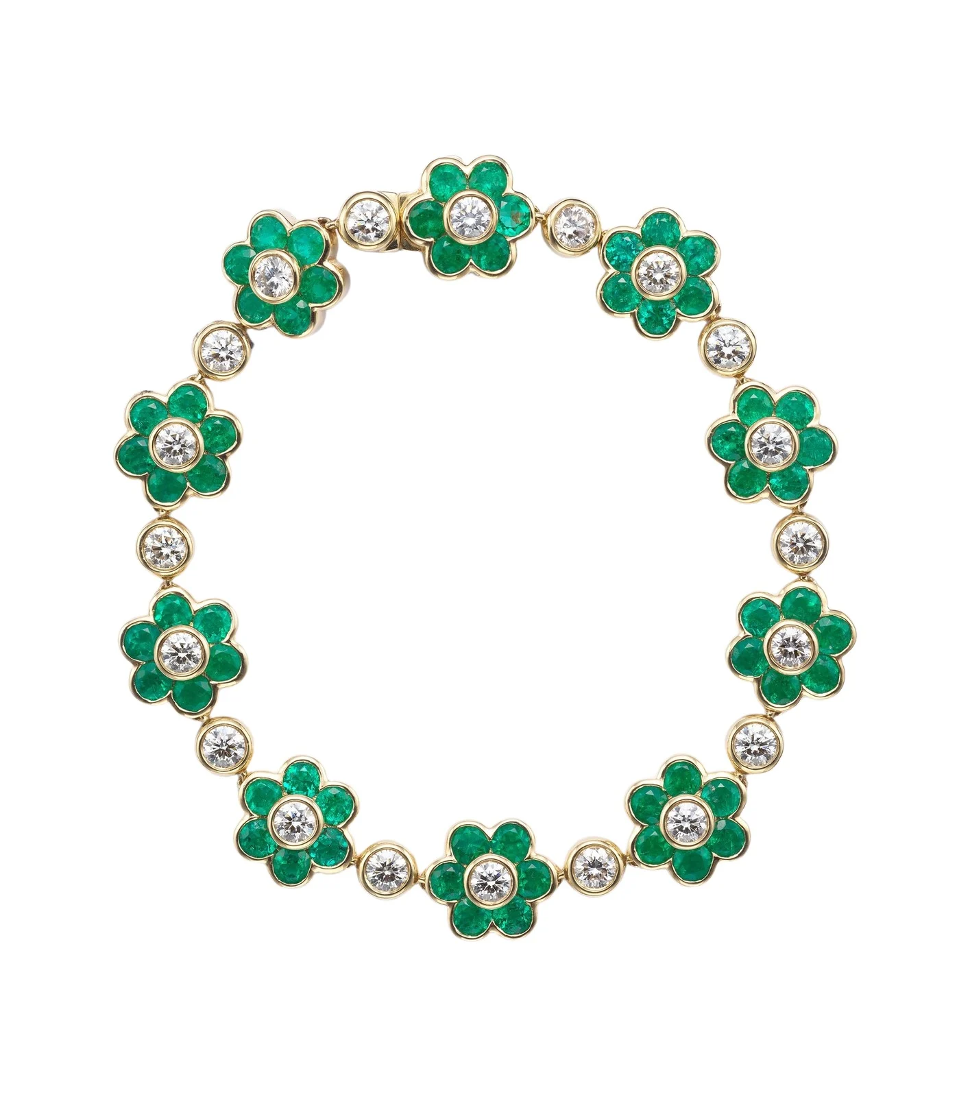 Flora 18kt yellow gold bracelet with emeralds and diamonds