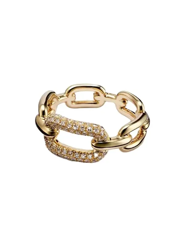 Cable Link 18kt gold ring with diamonds