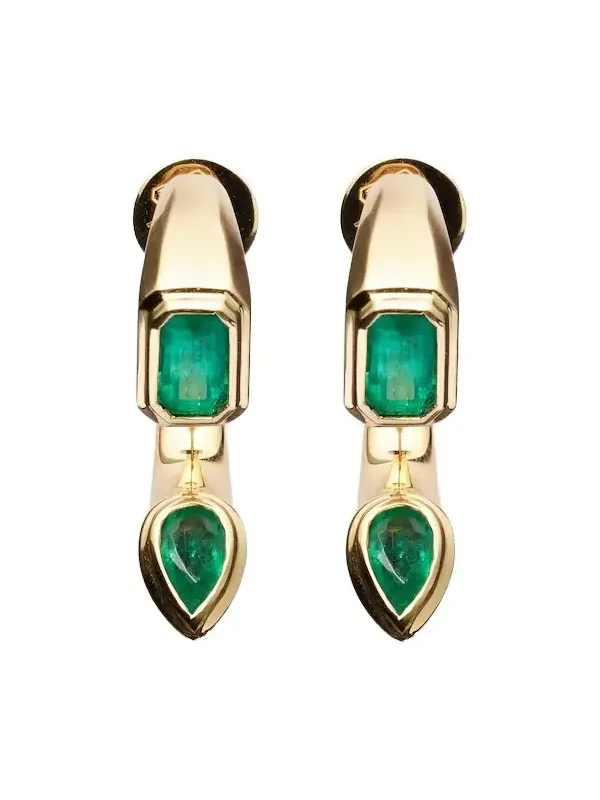 Bypass 18kt gold earrings with emeralds
