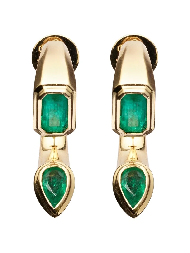SHAY JEWELRY Bypass 18kt gold earrings with emeralds