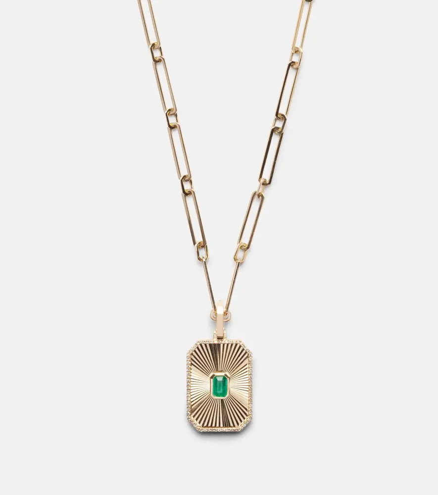 Shay Jewelry Radiant Deco 18kt gold pendant necklace with emerald and diamonds | Thumbnail 3 Shay Jewelry Radiant Deco 18kt gold pendant necklace with emerald and diamonds | Thumbnail 3