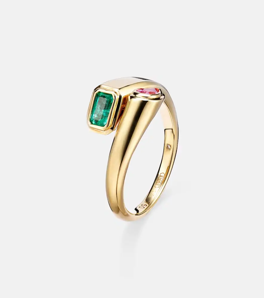 Shay Jewelry Bypass 18kt gold ring with emerald and sapphire | Thumbnail 4