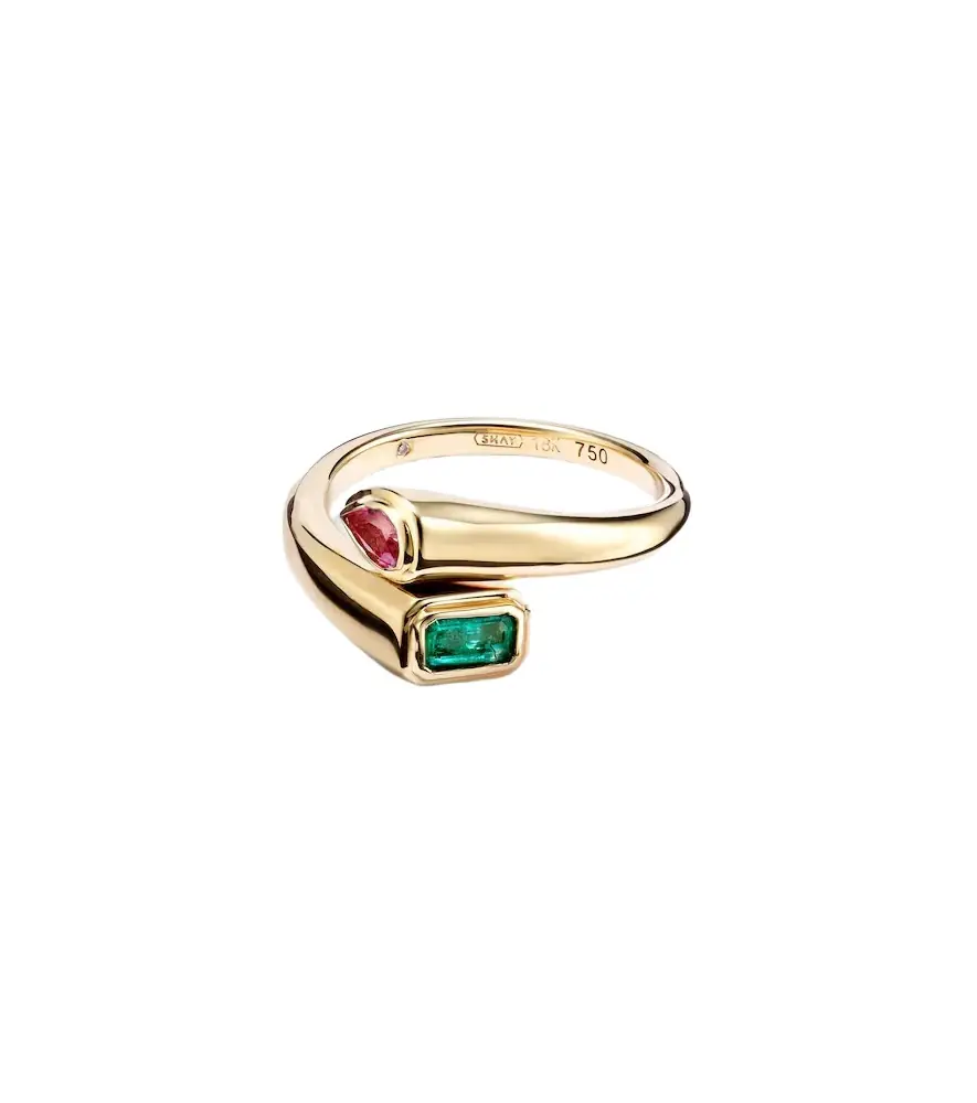 Shay Jewelry Bypass 18kt gold ring with emerald and sapphire | Image 1 Shay Jewelry Bypass 18kt gold ring with emerald and sapphire | Image 1