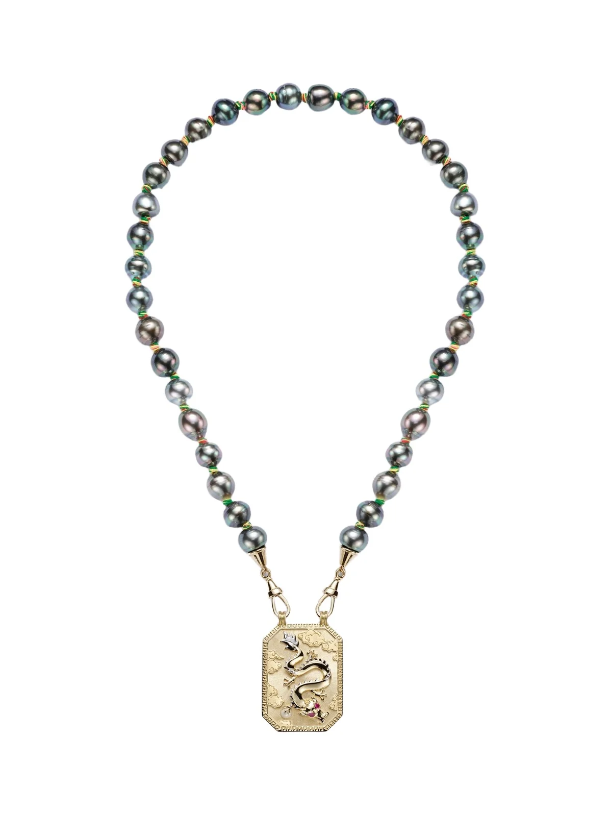Dragon 18kt gold pendant necklace with pearl and rubies Dragon 18kt gold pendant necklace with pearl and rubies