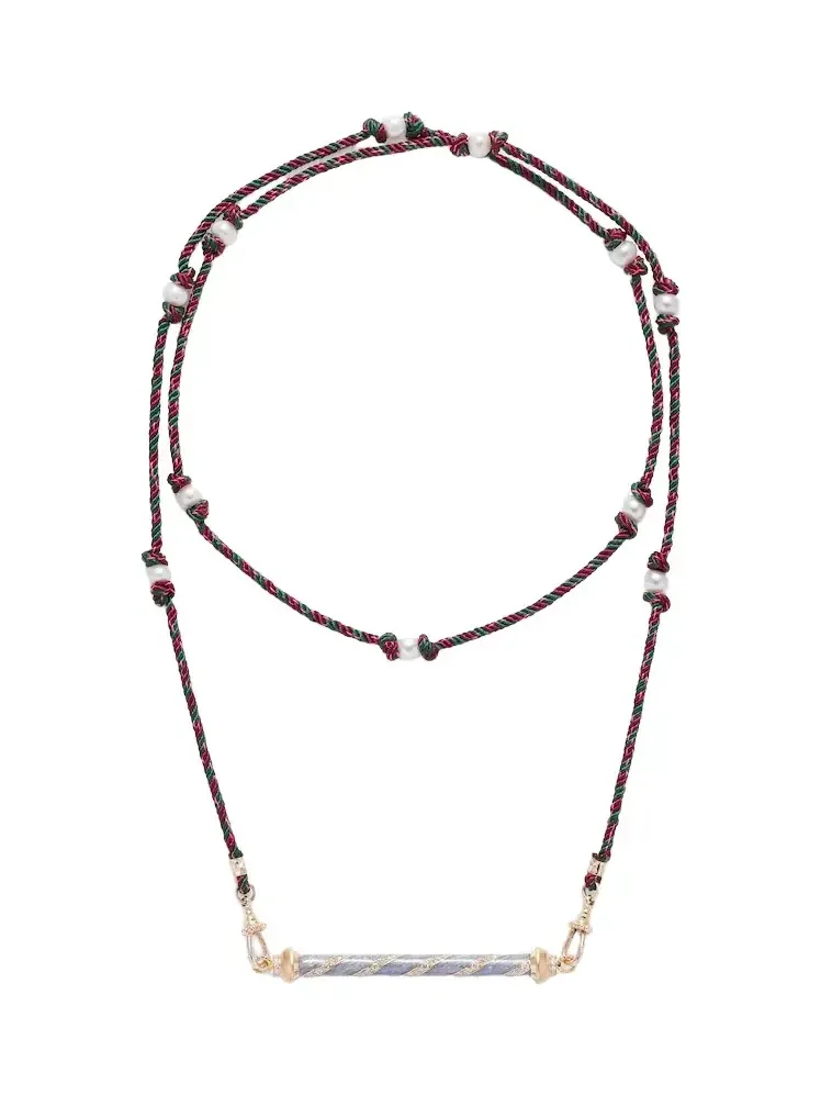 Candy Cane 18kt gold necklace with diamonds and enamel