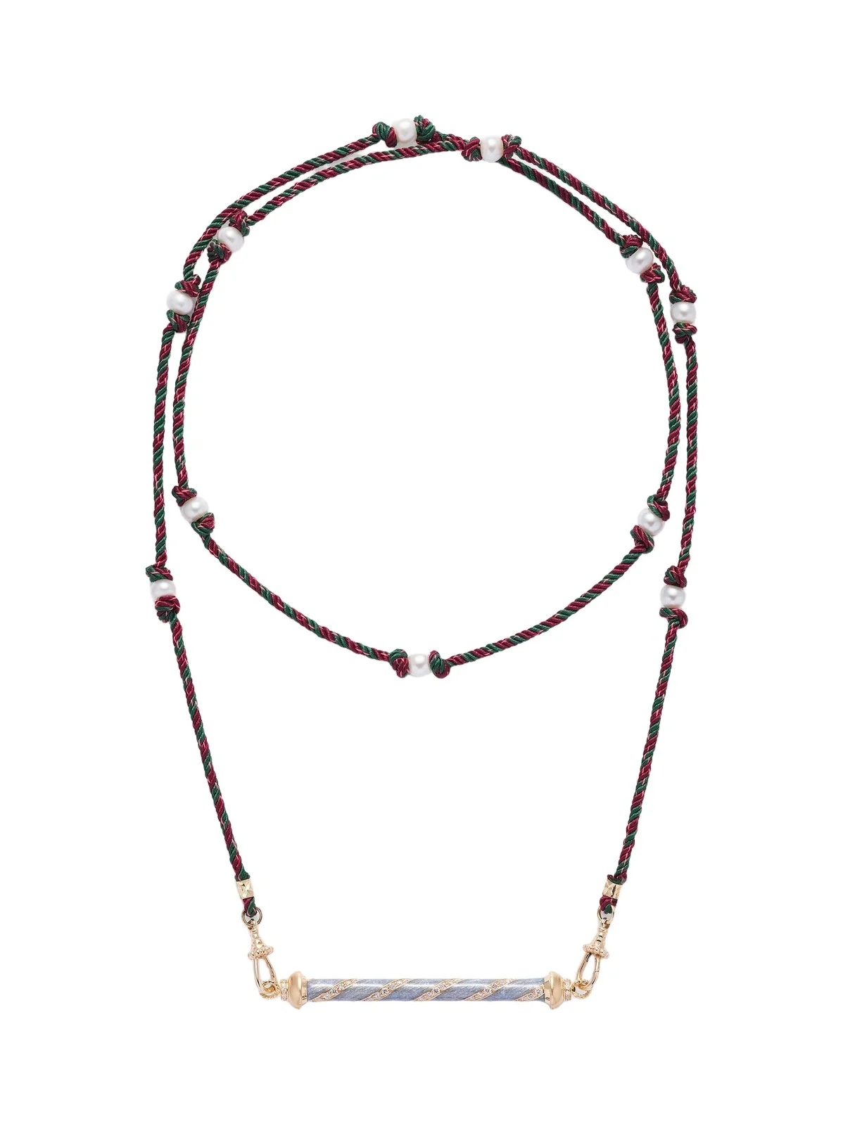 Candy Cane 18kt gold necklace with diamonds and enamel