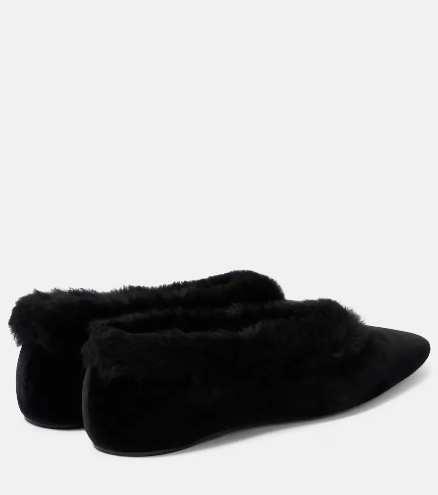 TOTEME Shearling-trimmed velvet ballet flats | Thumbnail 2