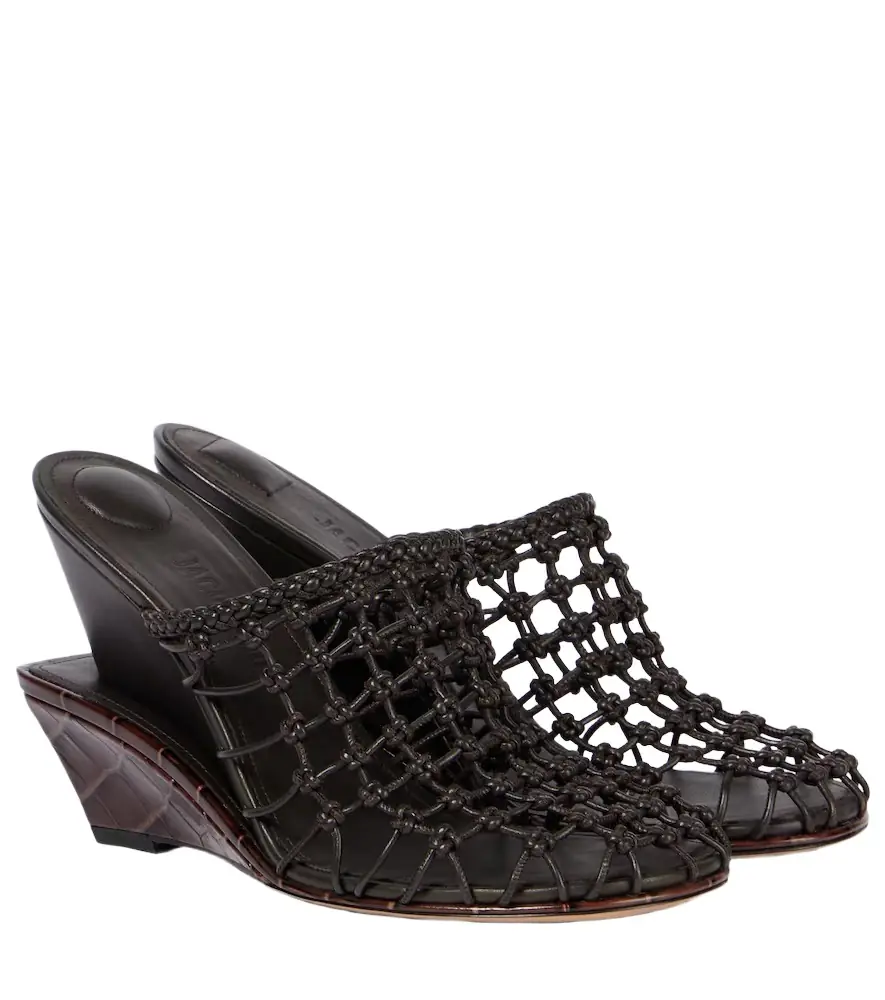 Jacquemus Double 110 woven leather wedge mules