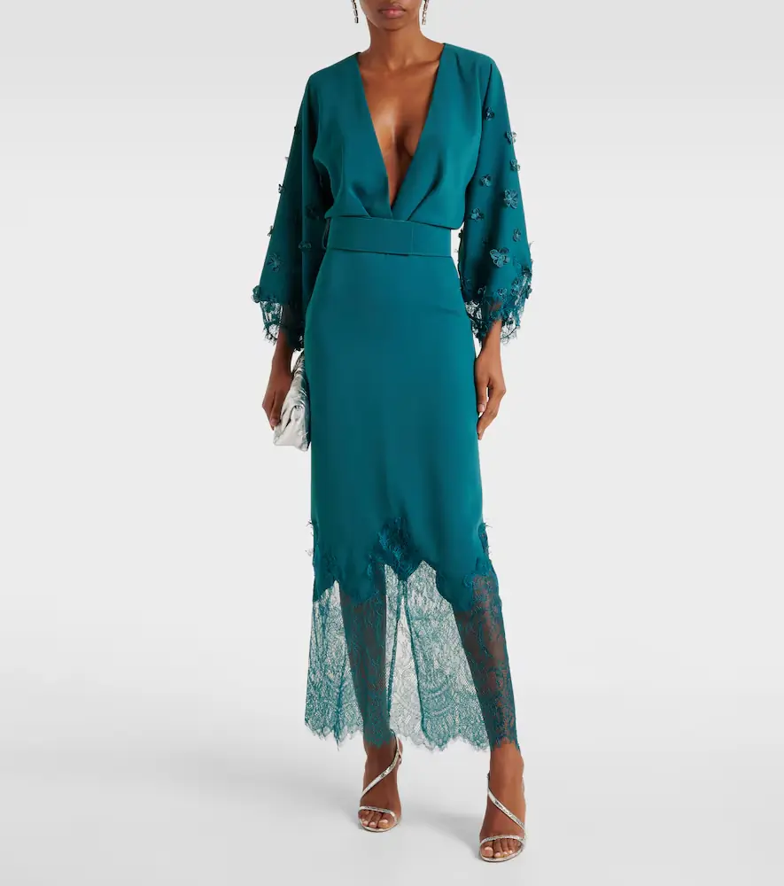 Costarellos Lace-trimmed draped midi dress | Thumbnail 3 Costarellos Lace-trimmed draped midi dress | Thumbnail 3