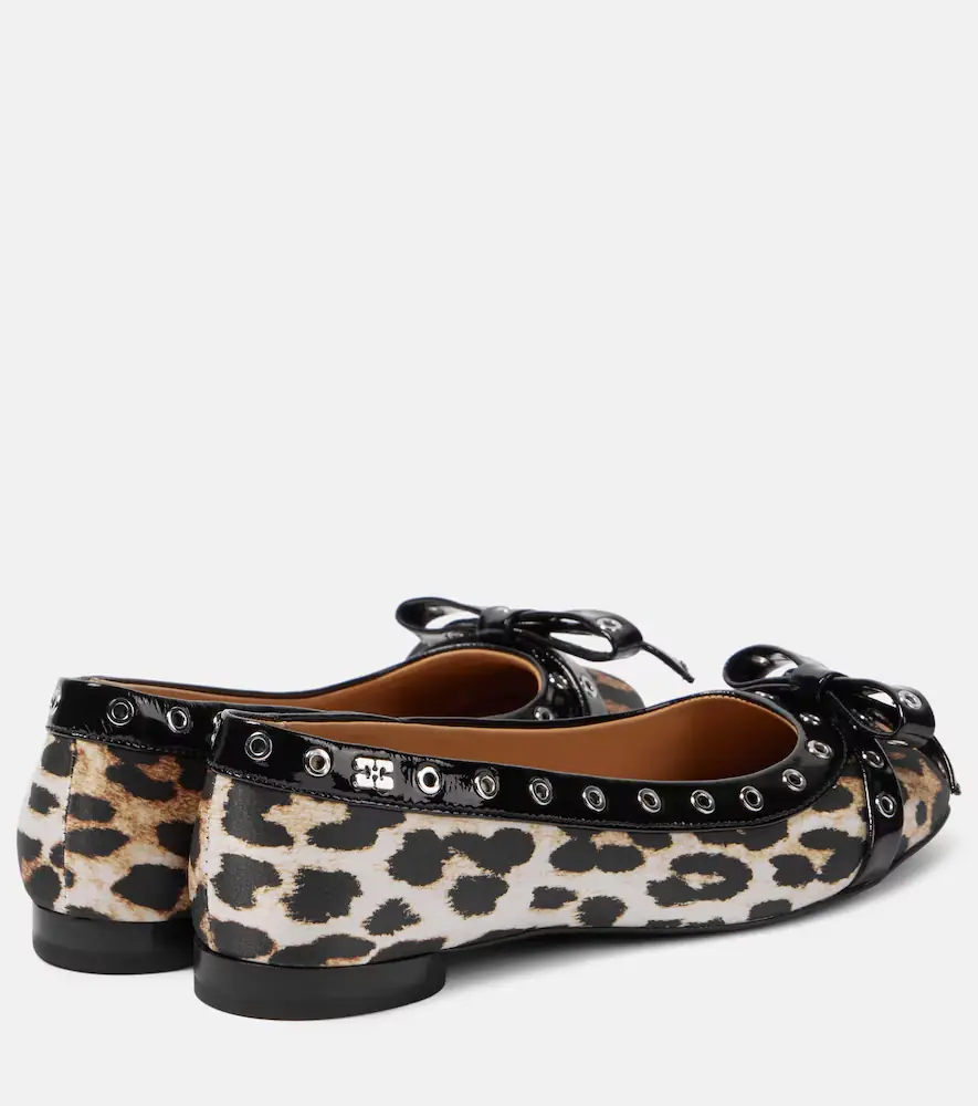 Ganni Eyelet Bow leopard-print satin ballet flats | Thumbnail 2 Ganni Eyelet Bow leopard-print satin ballet flats | Thumbnail 2