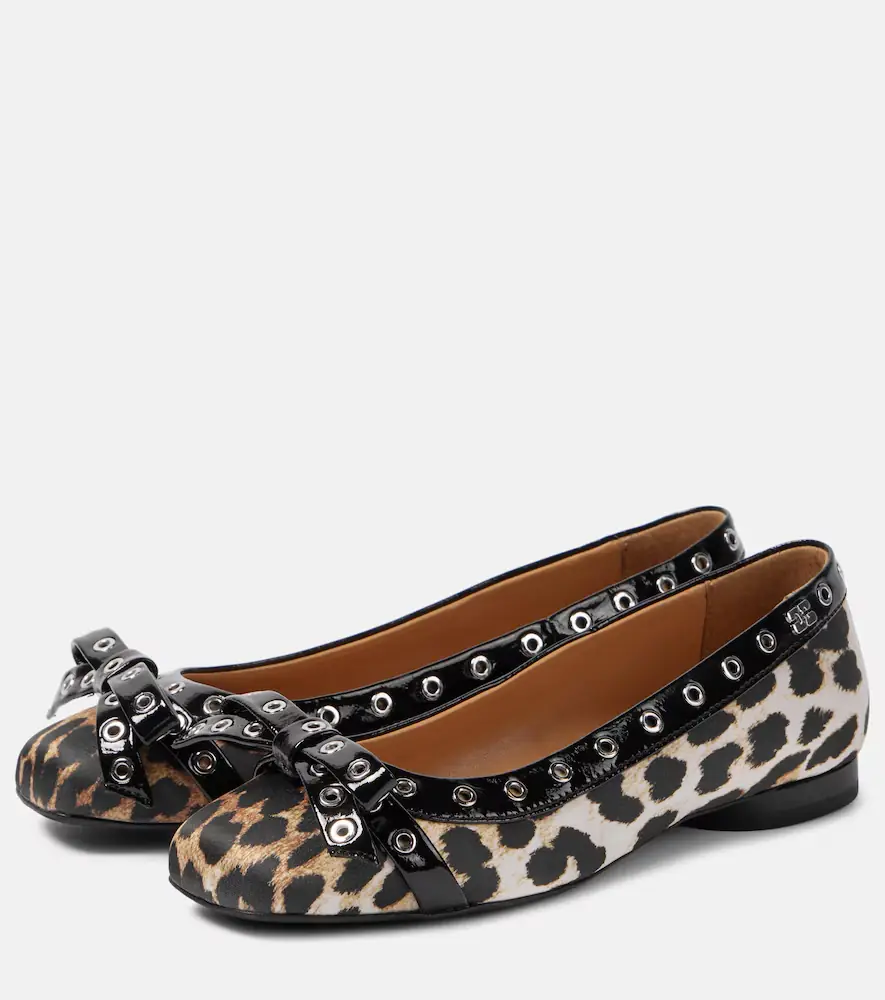 Ganni Eyelet Bow leopard-print satin ballet flats | Thumbnail 3 Ganni Eyelet Bow leopard-print satin ballet flats | Thumbnail 3