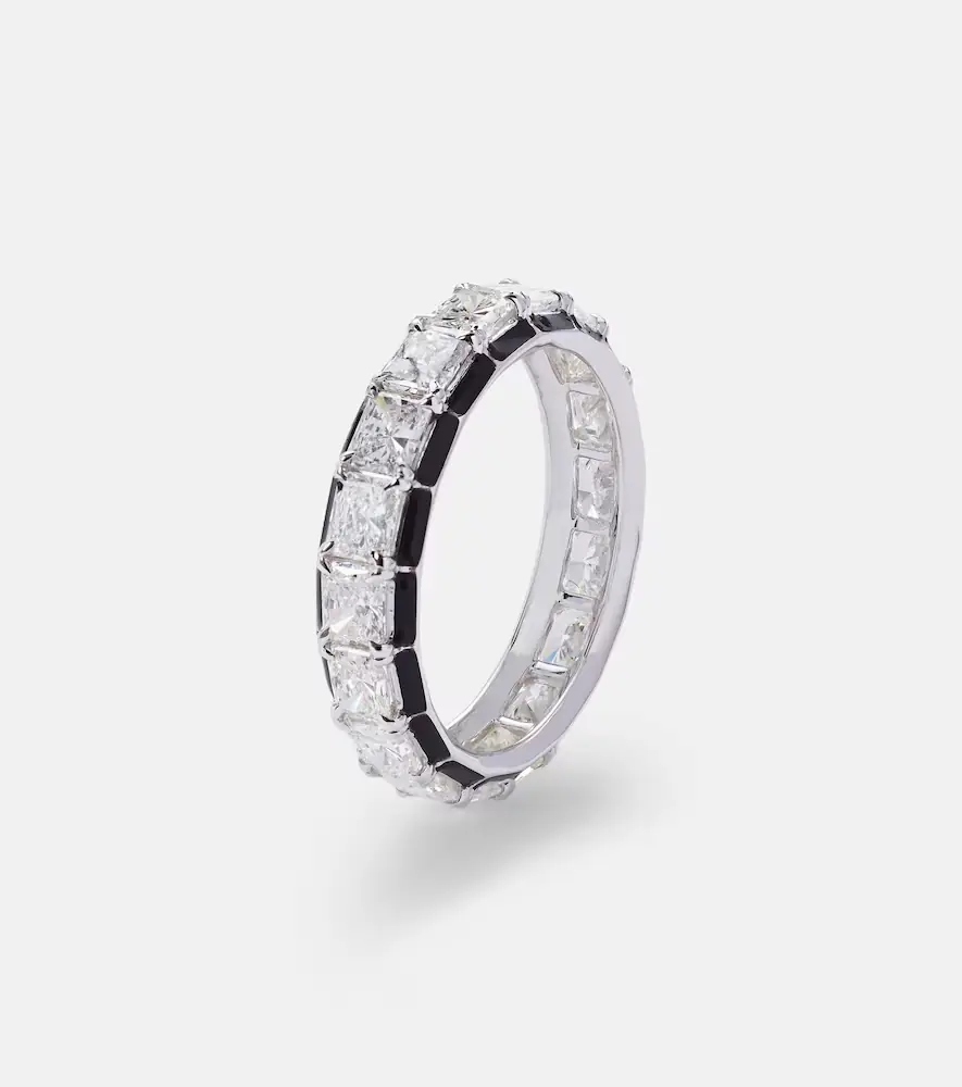 Kamyen Radiant Eternity 18kt white gold and enamel pinky ring with diamonds | Thumbnail 2