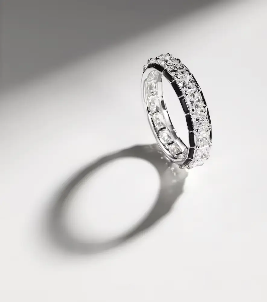Kamyen Radiant Eternity 18kt white gold and enamel pinky ring with diamonds | Thumbnail 5