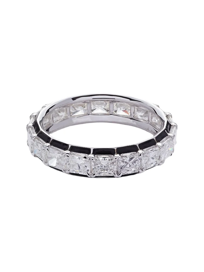 Radiant Eternity 18kt white gold and enamel pinky ring with diamonds
