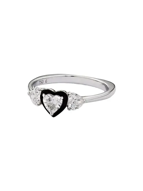 18kt white gold and enamel pinky ring with diamonds 18kt white gold and enamel pinky ring with diamonds