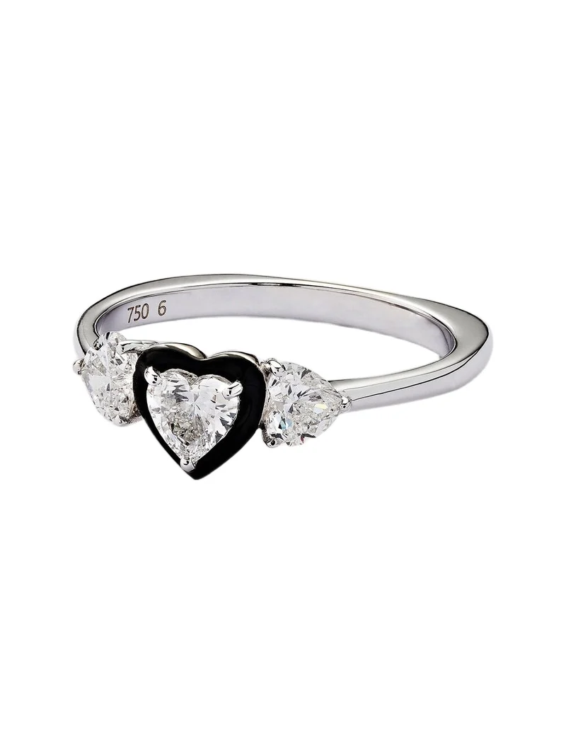 18kt white gold and enamel pinky ring with diamonds