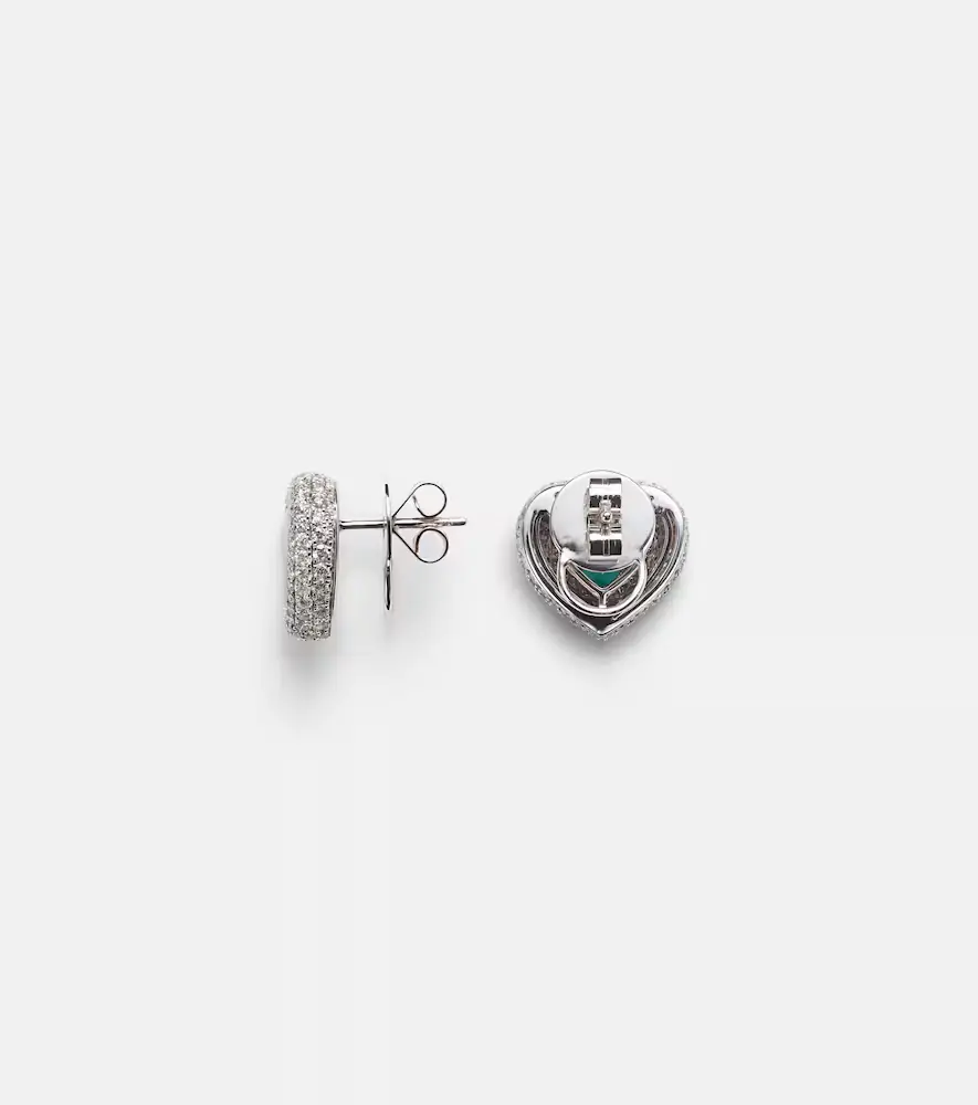 Kamyen Heart 18kt white gold and enamel earrings with diamonds and emeralds | Thumbnail 2 Kamyen Heart 18kt white gold and enamel earrings with diamonds and emeralds | Thumbnail 2