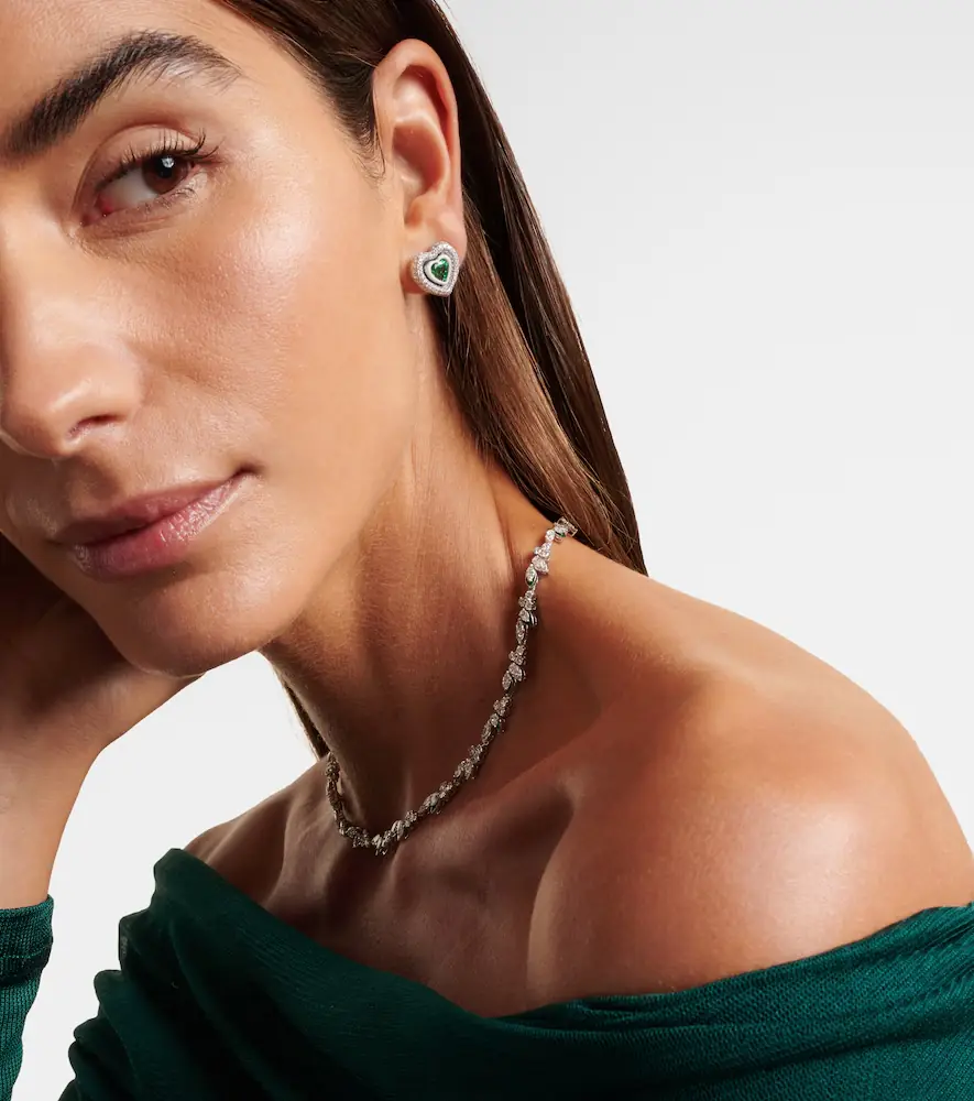Kamyen Heart 18kt white gold and enamel earrings with diamonds and emeralds | Thumbnail 3 Kamyen Heart 18kt white gold and enamel earrings with diamonds and emeralds | Thumbnail 3