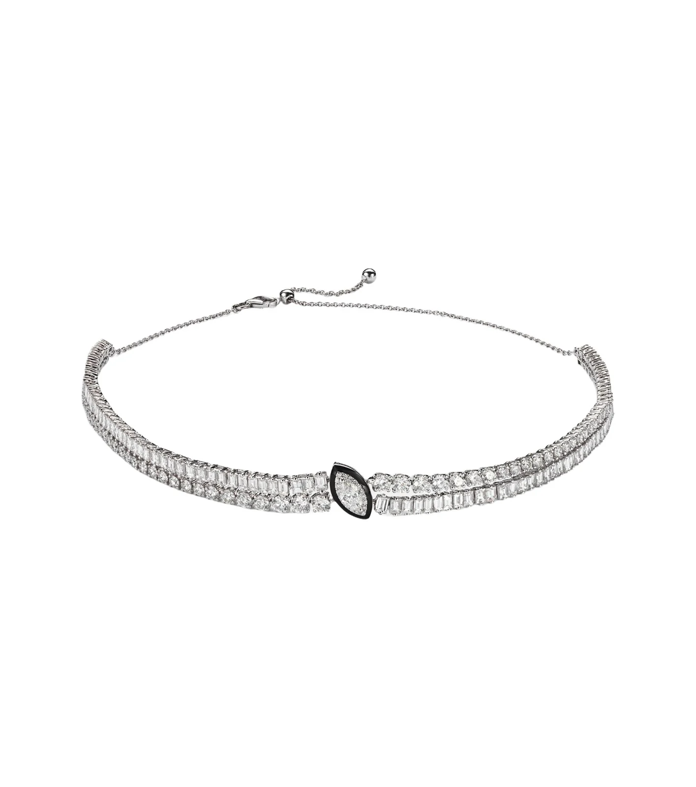 Marquise Solitaire 18kt white gold and enamel choker with diamonds