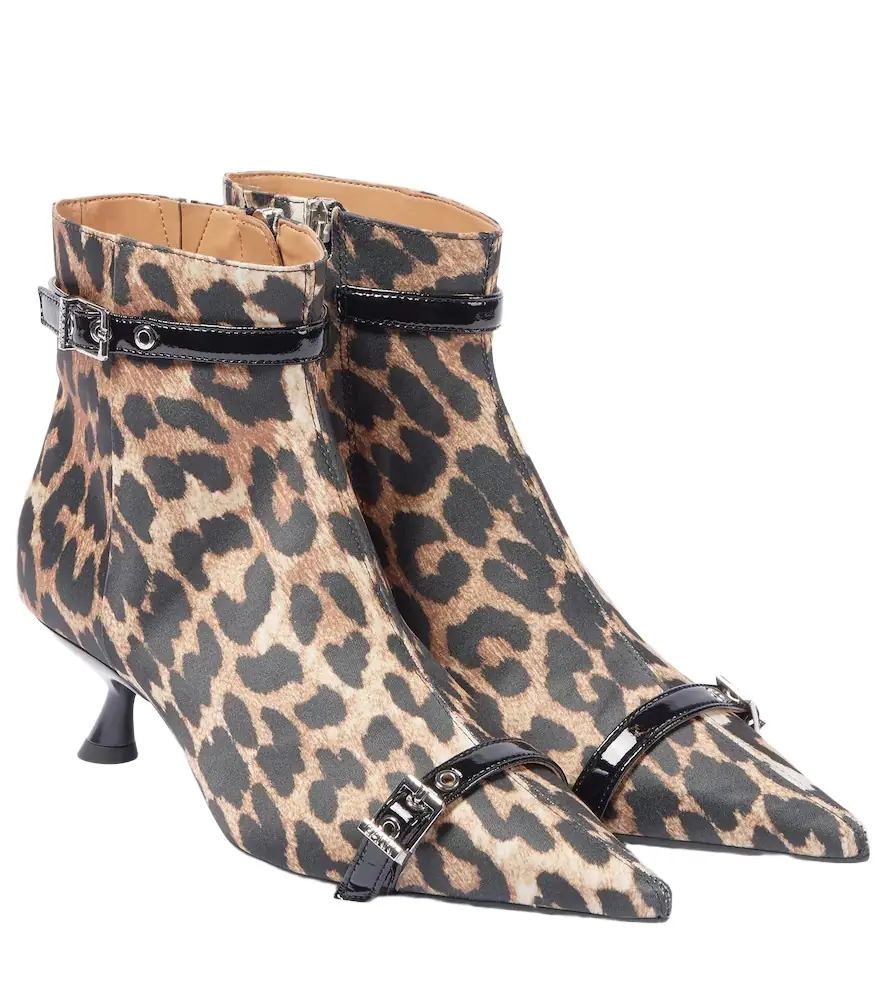 Ganni Leopard-print satin ankle boots | Image 1 Ganni Leopard-print satin ankle boots | Image 1