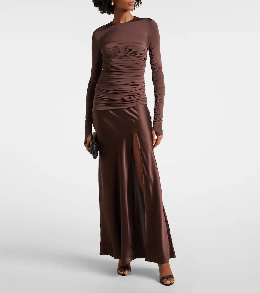 SIR. Alessia draped jersey and satin maxi dress | Thumbnail 4