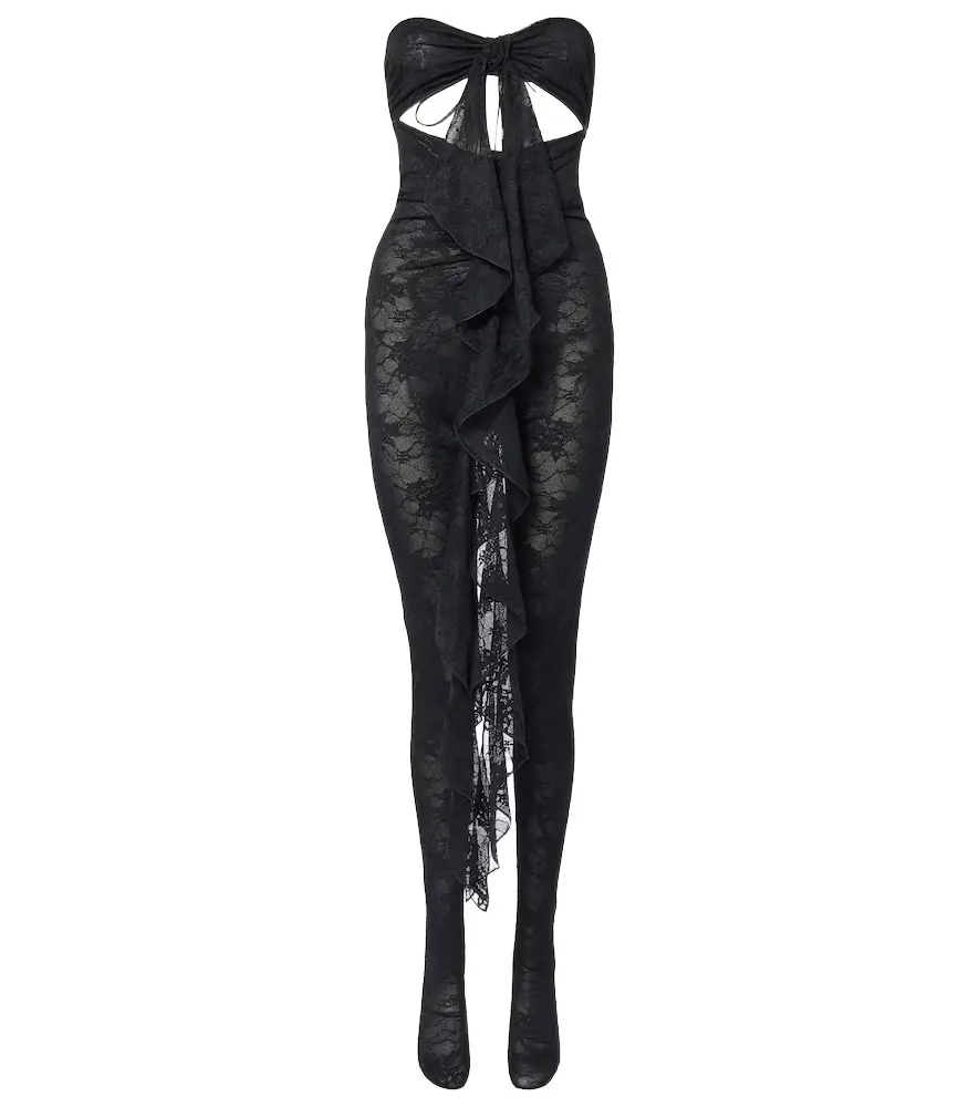 Oséree Oséree Ruffled cutout lace catsuit | Image 1 Oséree Oséree Ruffled cutout lace catsuit | Image 1