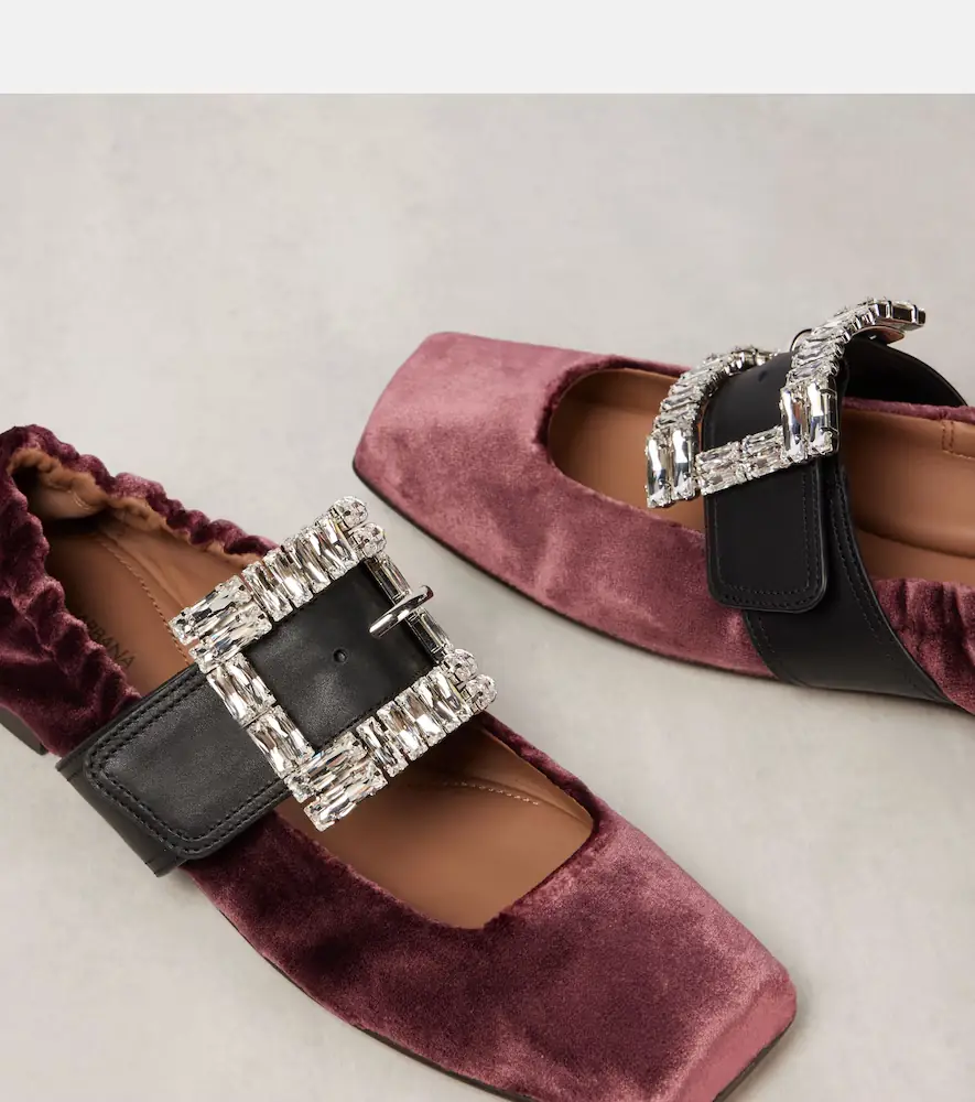 Dolce & Gabbana Embellished leather-trimmed velvet flats | Thumbnail 3