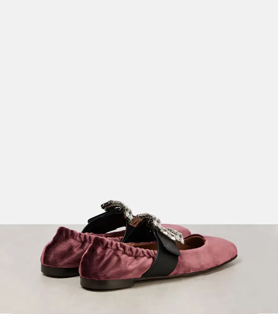 Dolce & Gabbana Embellished leather-trimmed velvet flats | Thumbnail 4