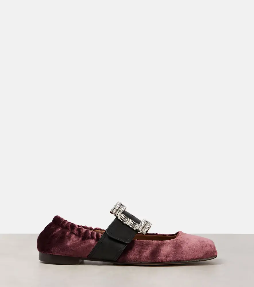Dolce & Gabbana Embellished leather-trimmed velvet flats | Thumbnail 5