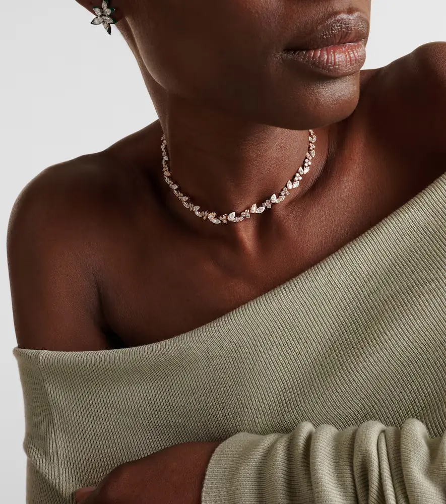 Kamyen Leaf 18kt rose gold and enamel choker with diamonds | Thumbnail 2